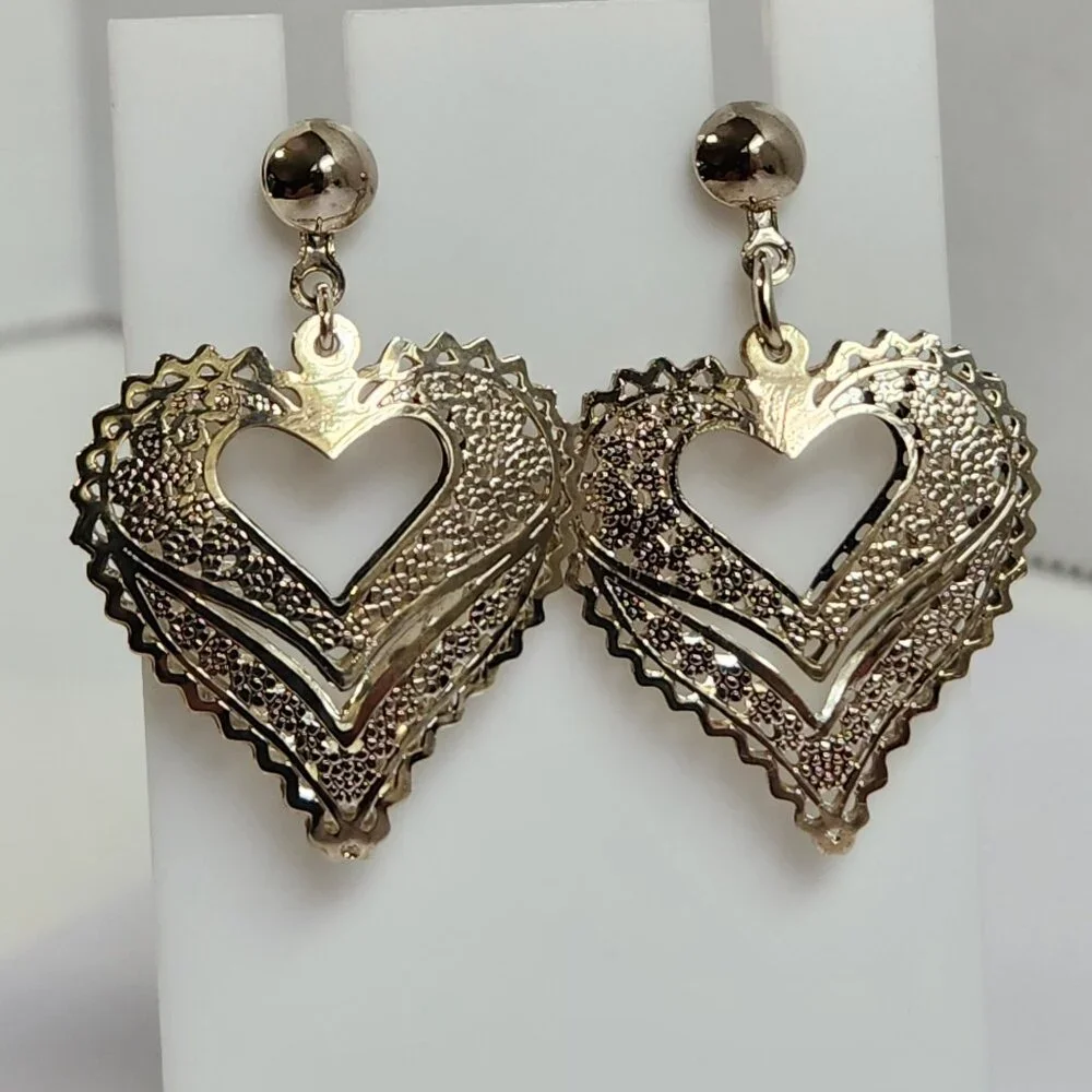 VTG NIB 3.48g 925 Retro "Puffed" Thin Silver Filigree Open Drop Stud Earrings - Picture 4 of 15